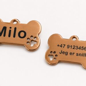 Navneskilt til hund (Rustfritt stål, med gravering)